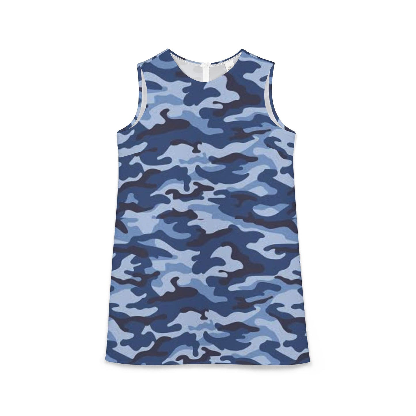 Blue Camo Pattern A-line Sleeveless Dress (AOP)