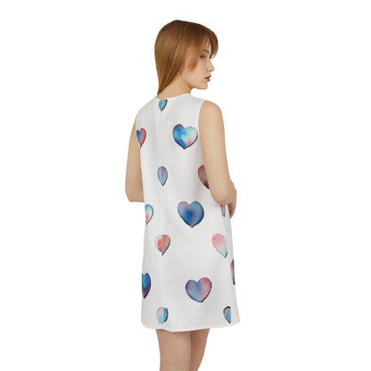 A-line Sleeveless Dress - Hearts (White)