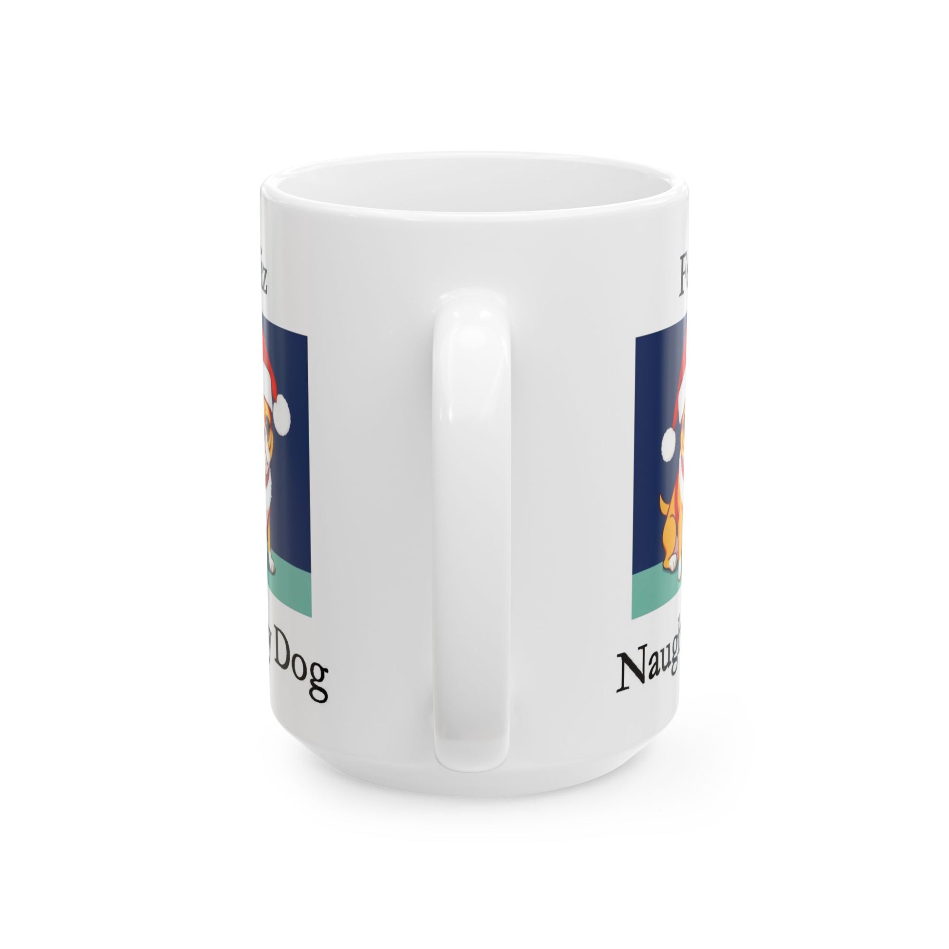 Christmas - Feliz Naughty Dog 1 (White) - Ceramic Mug, (11oz, 15oz) - Better Mode