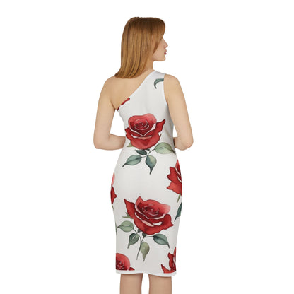 Shoulder Dress -Roses  (White)