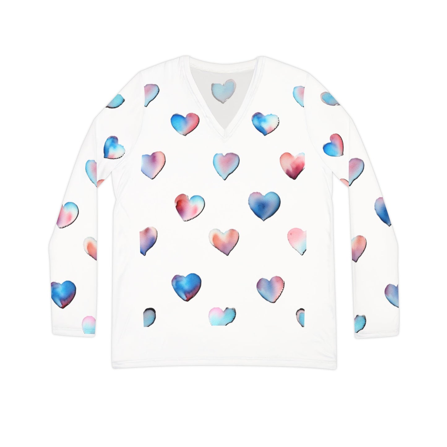 Heart Pattern Long Sleeve V-neck Shirt