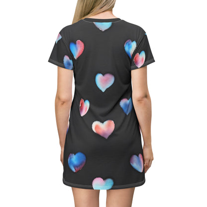 T-Shirt Dress - Hearts - Nightgown (Black)