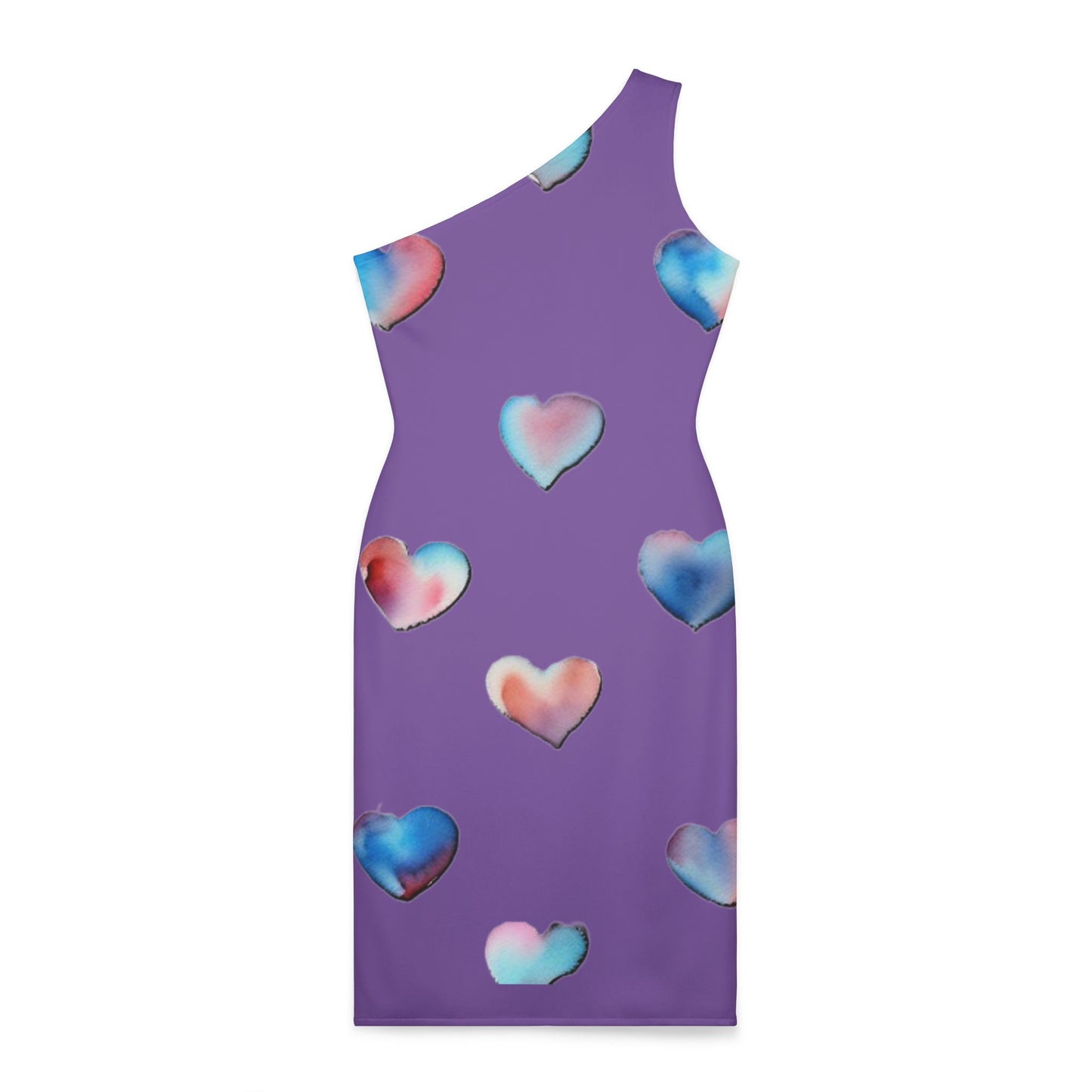 Heart Pattern Shoulder Dress - Hearts - (White)