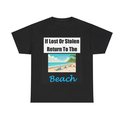 Lost Stolen Beach (Black) - Unisex Heavy Cotton Tee - Better Mode