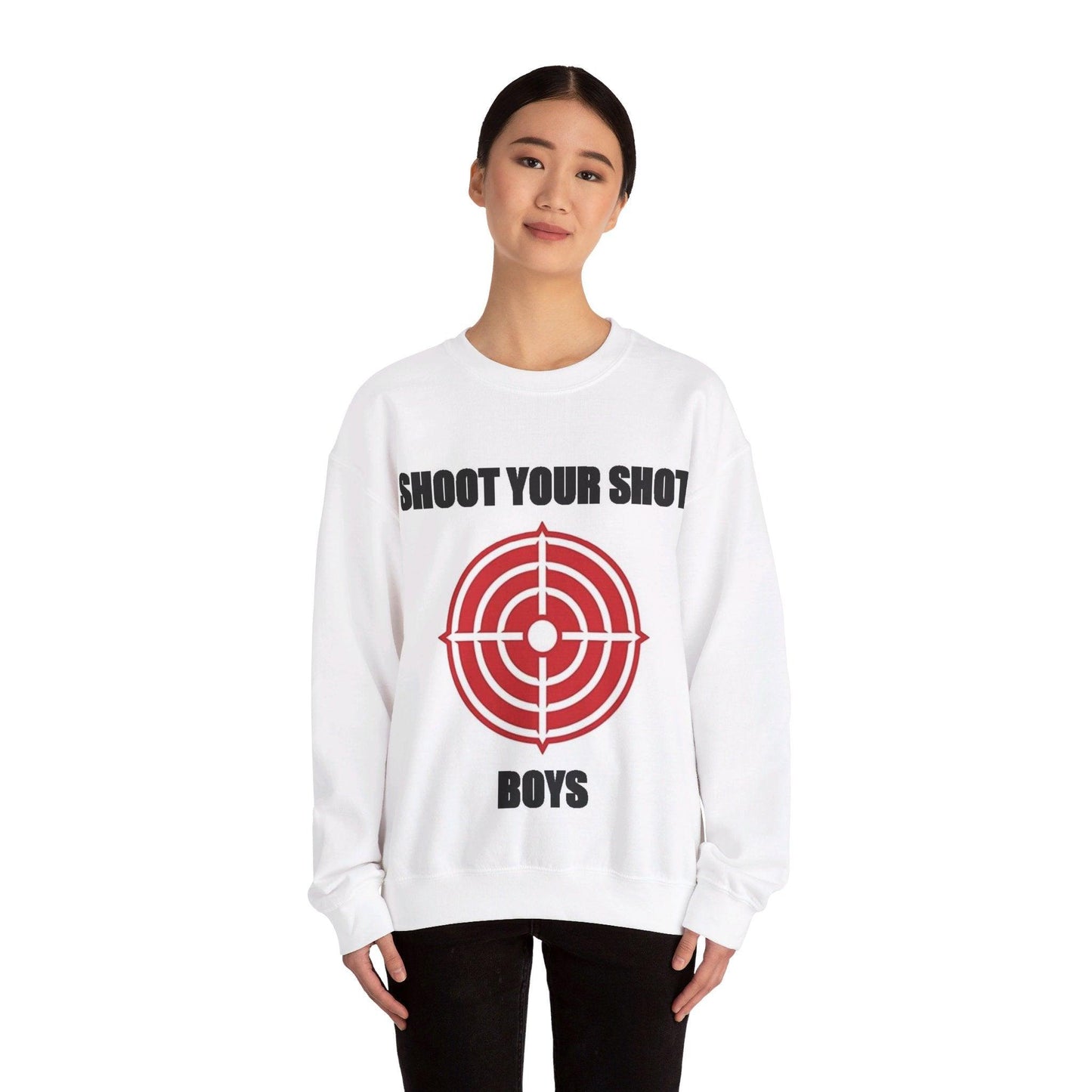 Shoot Shot (White) - Unisex Heavy Blend™ Crewneck Sweatshirt - Better Mode