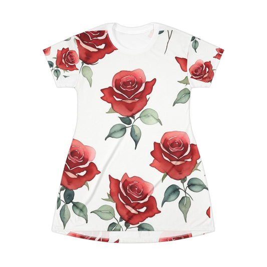 T-Shirt Dress - Roses - Nightgown (White)