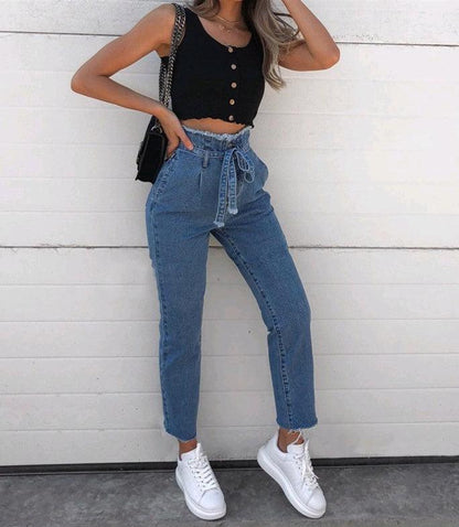 Women's Jeans - High Waist Belted