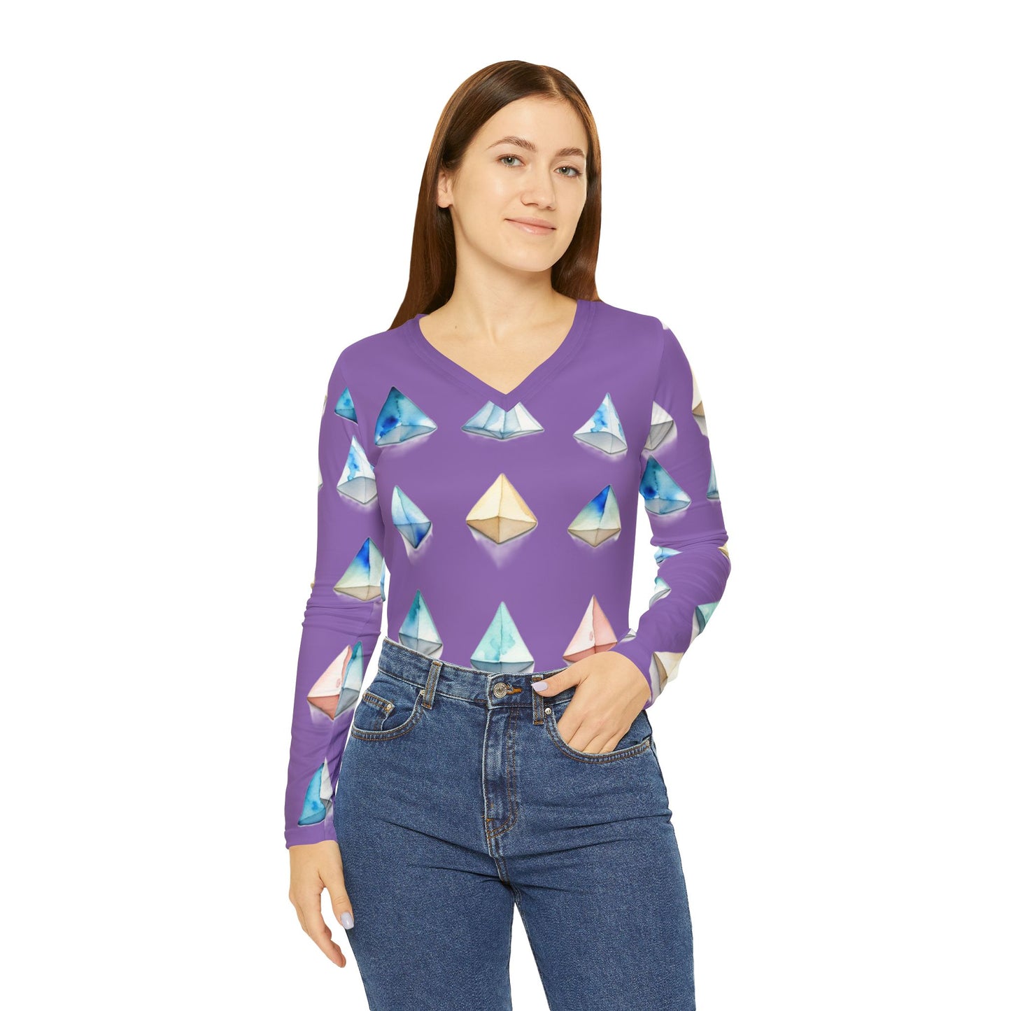 Triangle Pattern Women's Long Sleeve V-neck Shirt