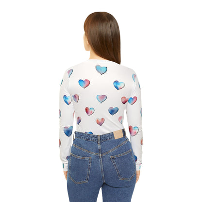 Heart Pattern Long Sleeve V-neck Shirt