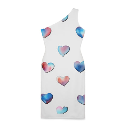 Shoulder Dress - Hearts - (White)