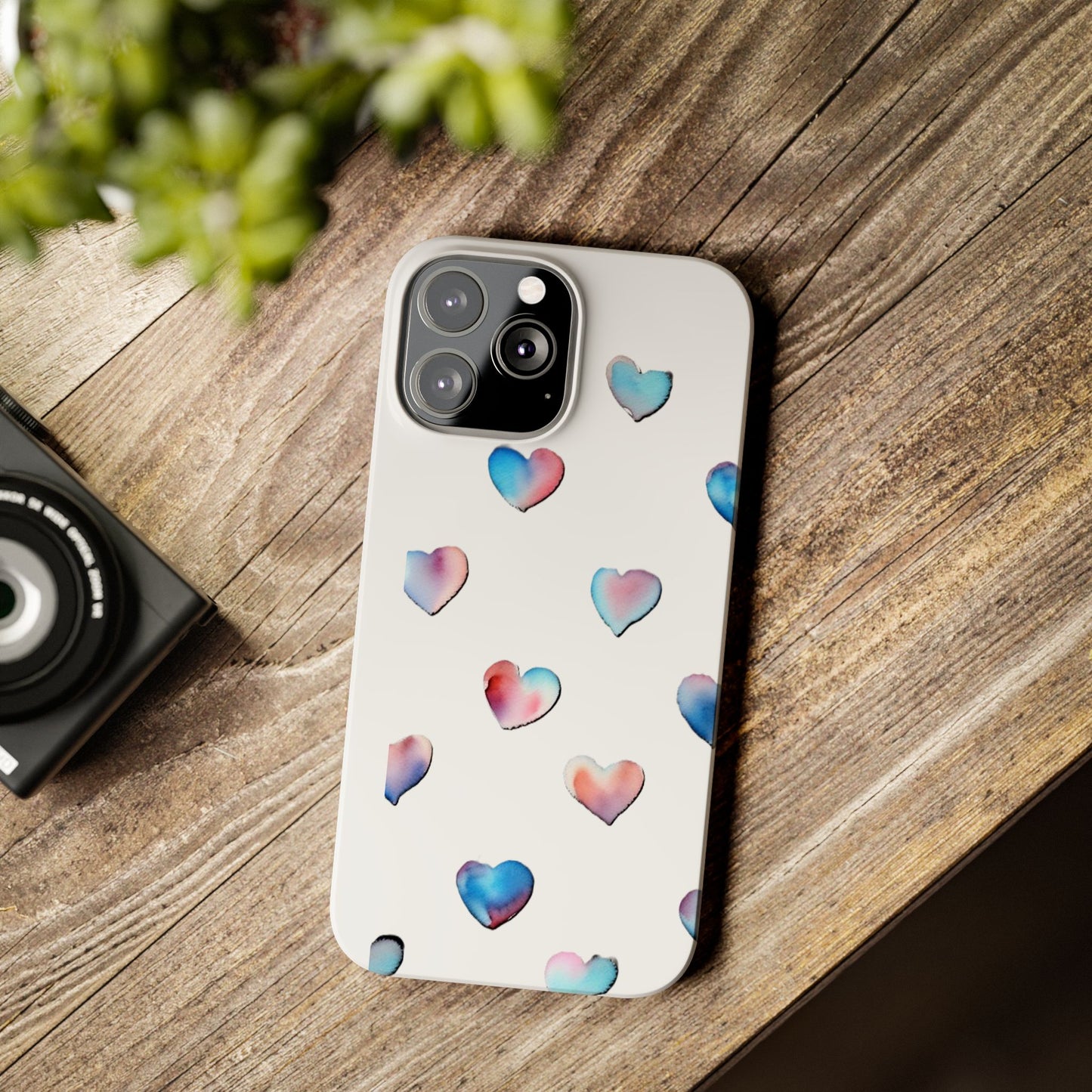 Slim Phone Cases - Hearts (White)