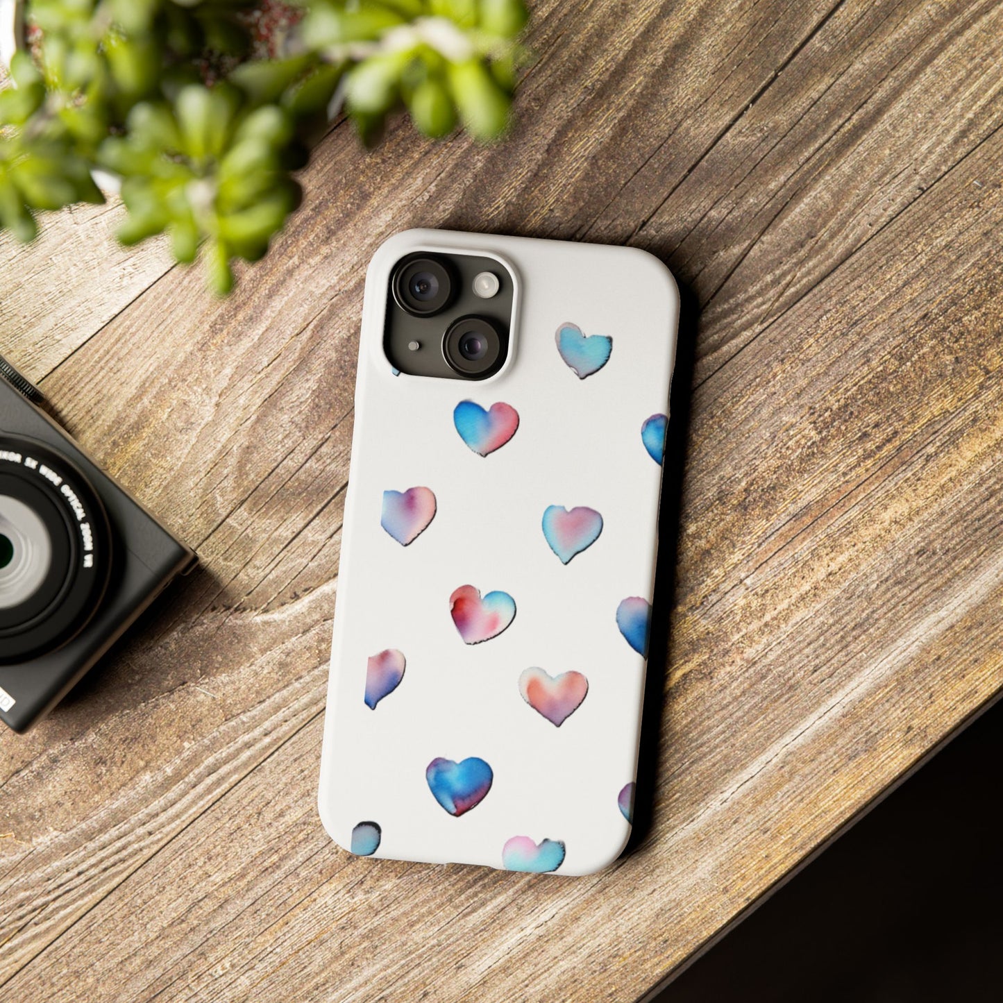 Slim Phone Cases - Hearts (White)