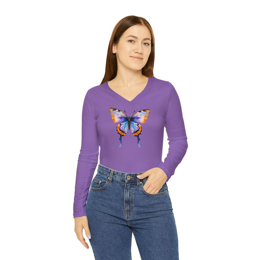 Butterfly Long Sleeve V-neck Shirt