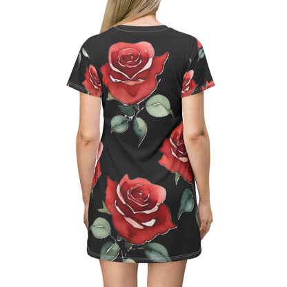 T-Shirt Dress - Roses - Nightgown (Black)