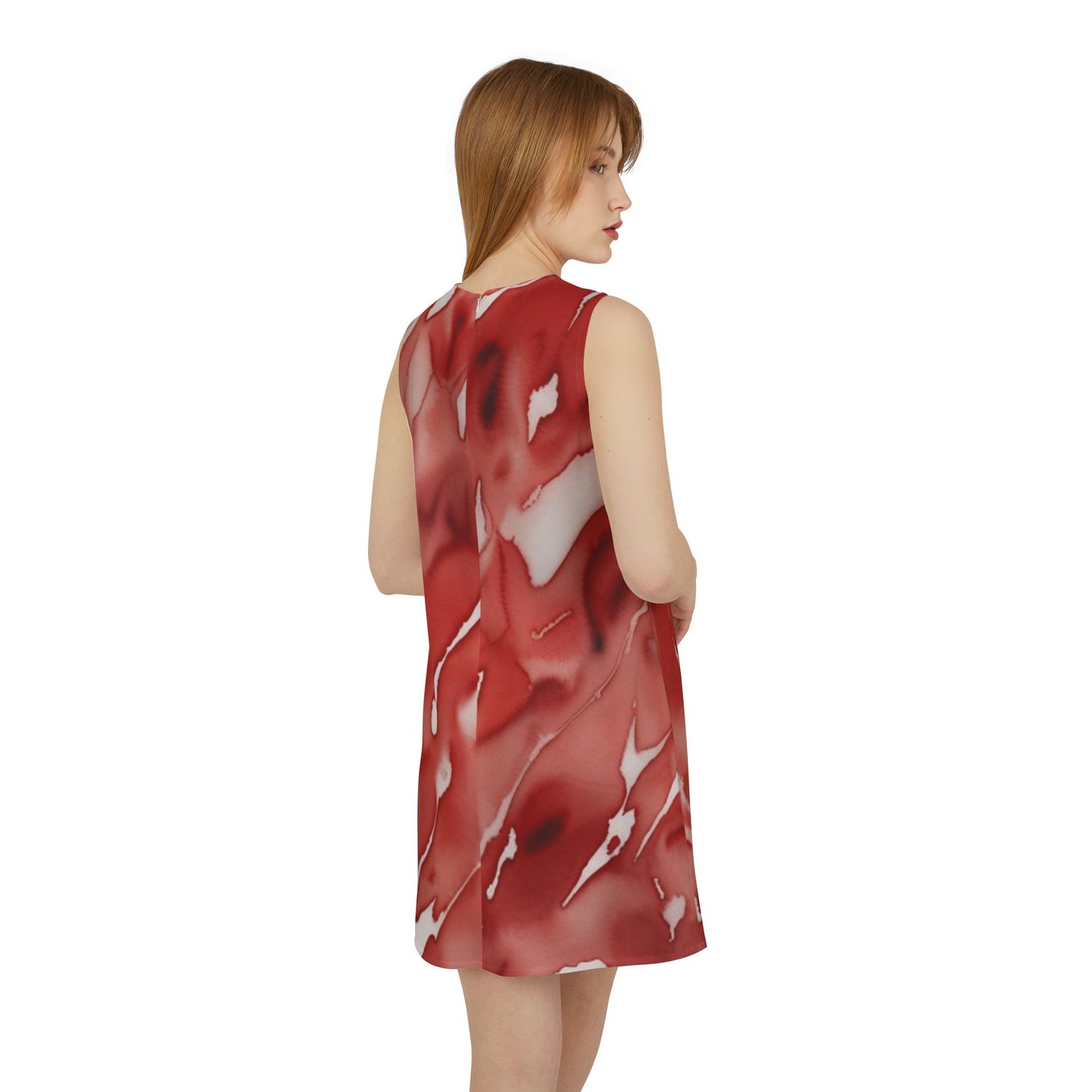 Red Marble A-line Sleeveless Dress