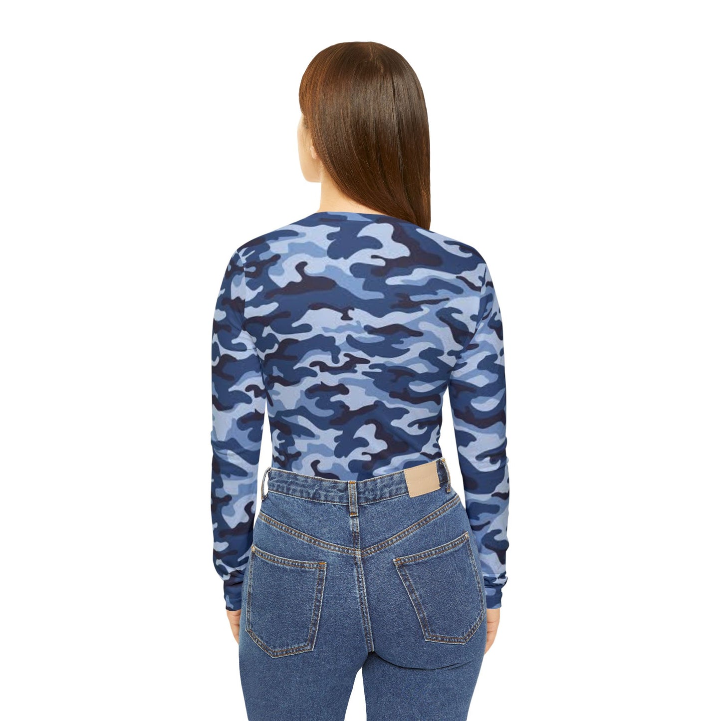 Blue Camo Long Sleeve V-neck Shirt