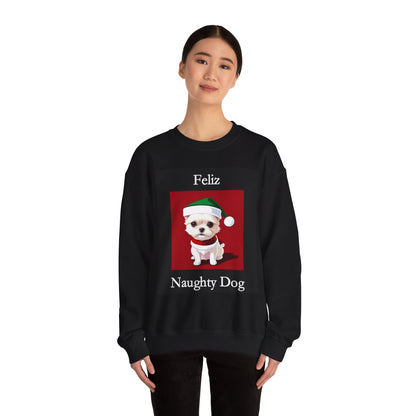 Christmas - Feliz Naughty Dog 2 (Black) - Unisex Heavy Blend™ Crewneck Sweatshirt - Better Mode