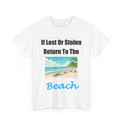 Lost Stolen Beach (White) - Unisex Heavy Cotton Tee - Better Mode