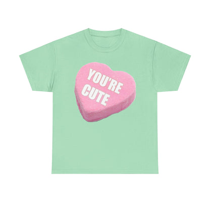 Candy Heart - "You're Cute" - Unisex Heavy Cotton T-Shirt - Better Mode