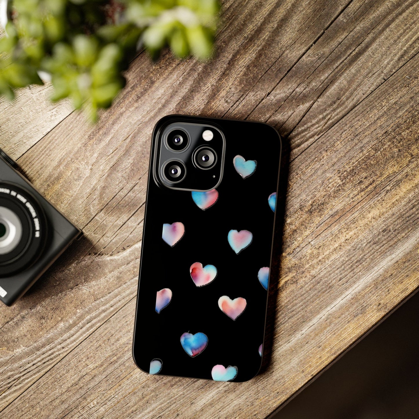 Slim Phone Cases - Hearts (Black)