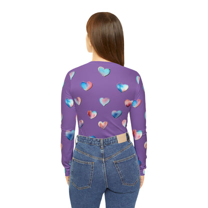 Heart Pattern Long Sleeve V-neck Shirt