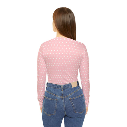 Women's Pink Long Sleeve V-neck Shirt