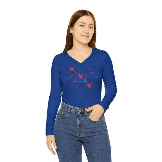 Women's Tic Tac Toe Long Sleeve V-neck Shirt