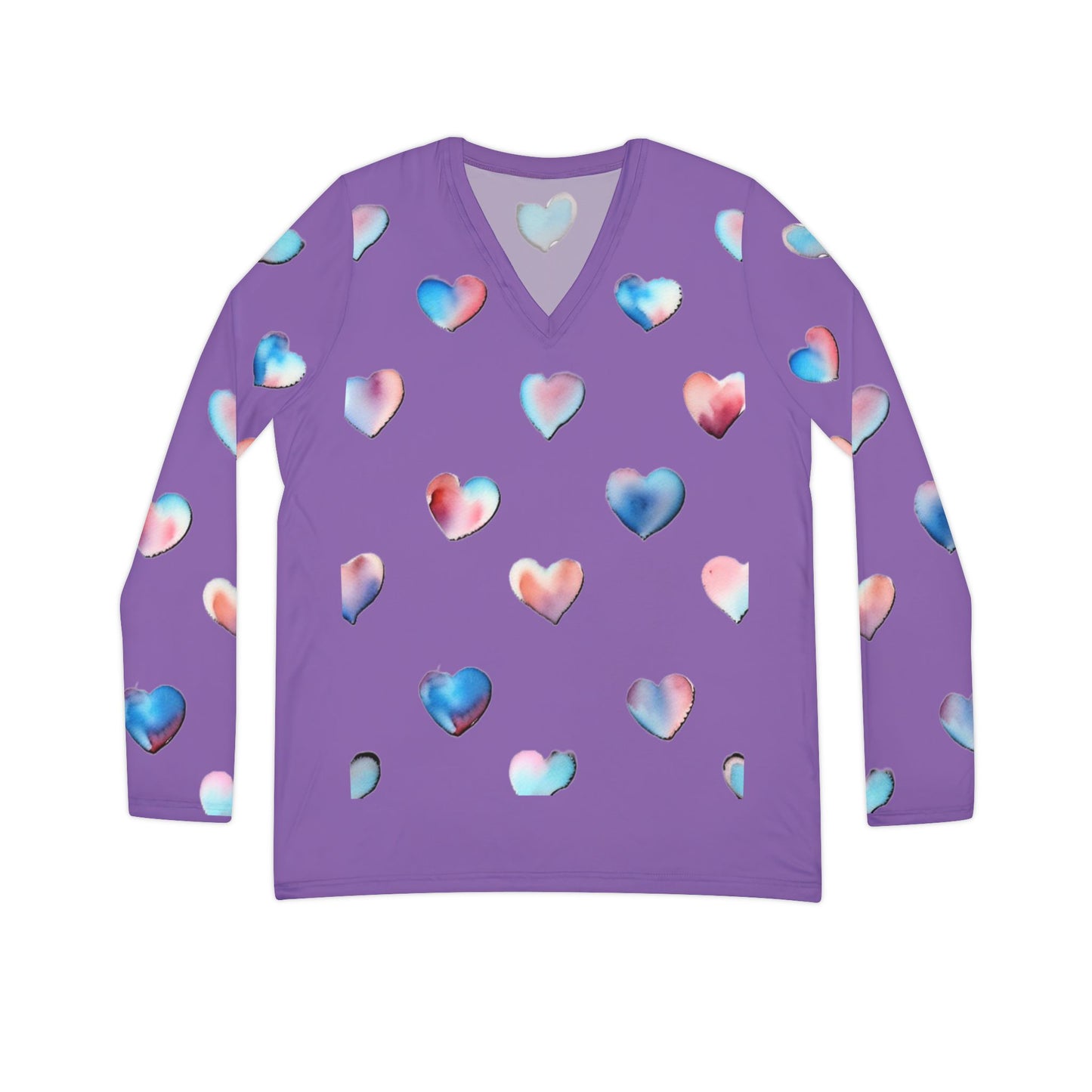 Heart Pattern Long Sleeve V-neck Shirt