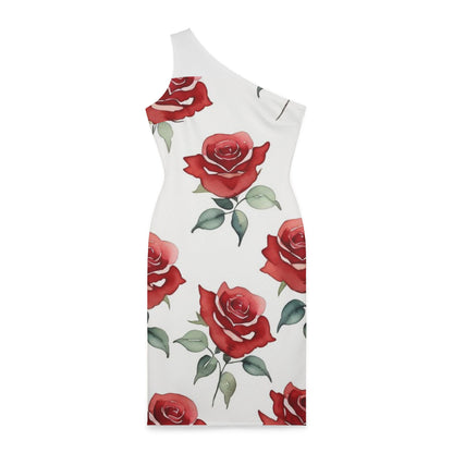 Shoulder Dress -Roses  (White)