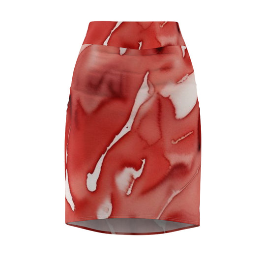 Red Marble Pencil Skirt