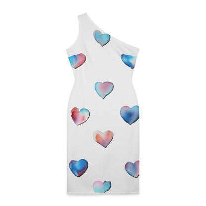 Shoulder Dress - Hearts - (White)