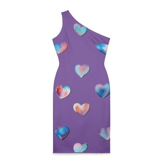 Heart Pattern Shoulder Dress - Hearts - (White)