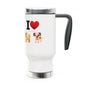 I Heart Dogs - Stainless Steel Travel Mug with Handle, 14oz