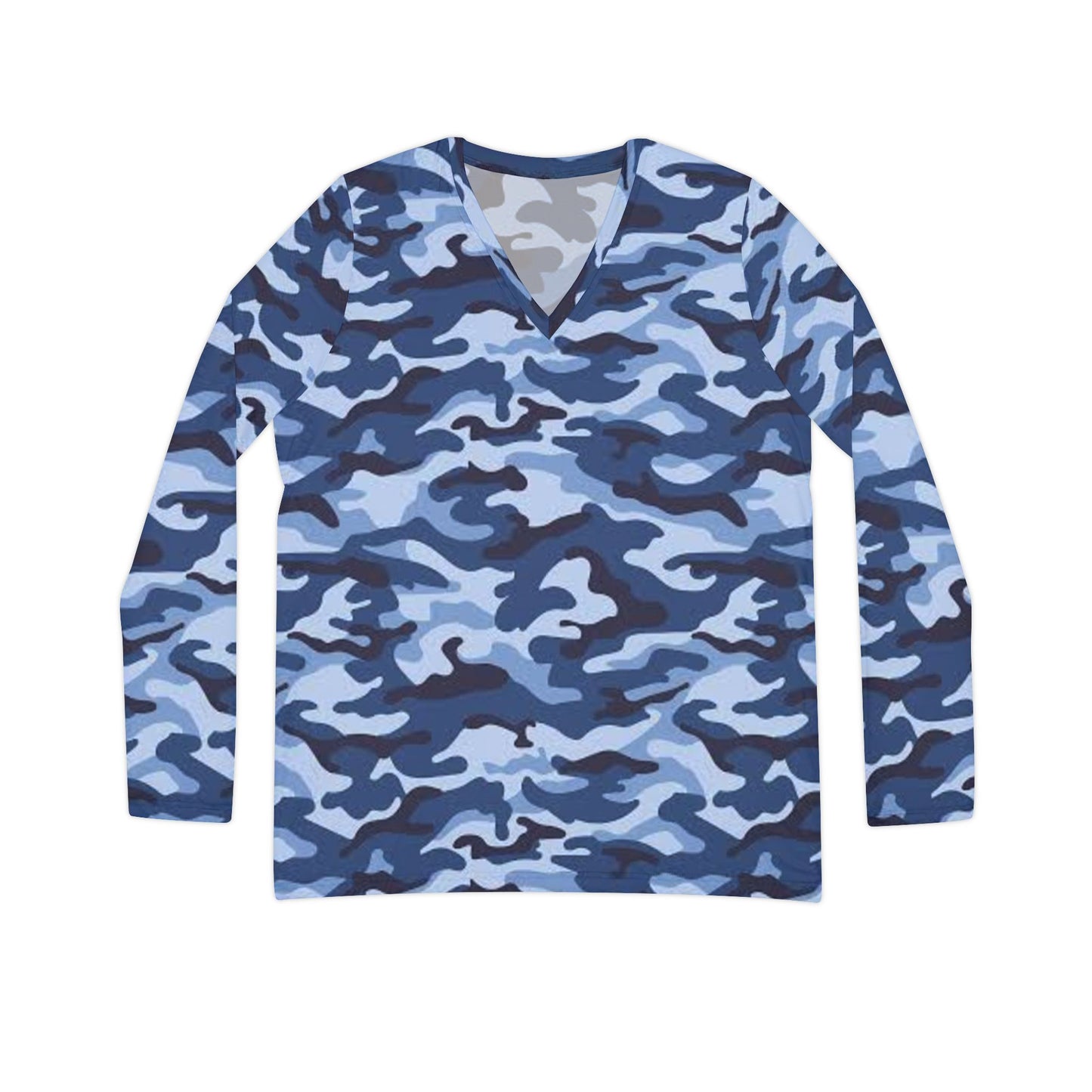 Blue Camo Long Sleeve V-neck Shirt