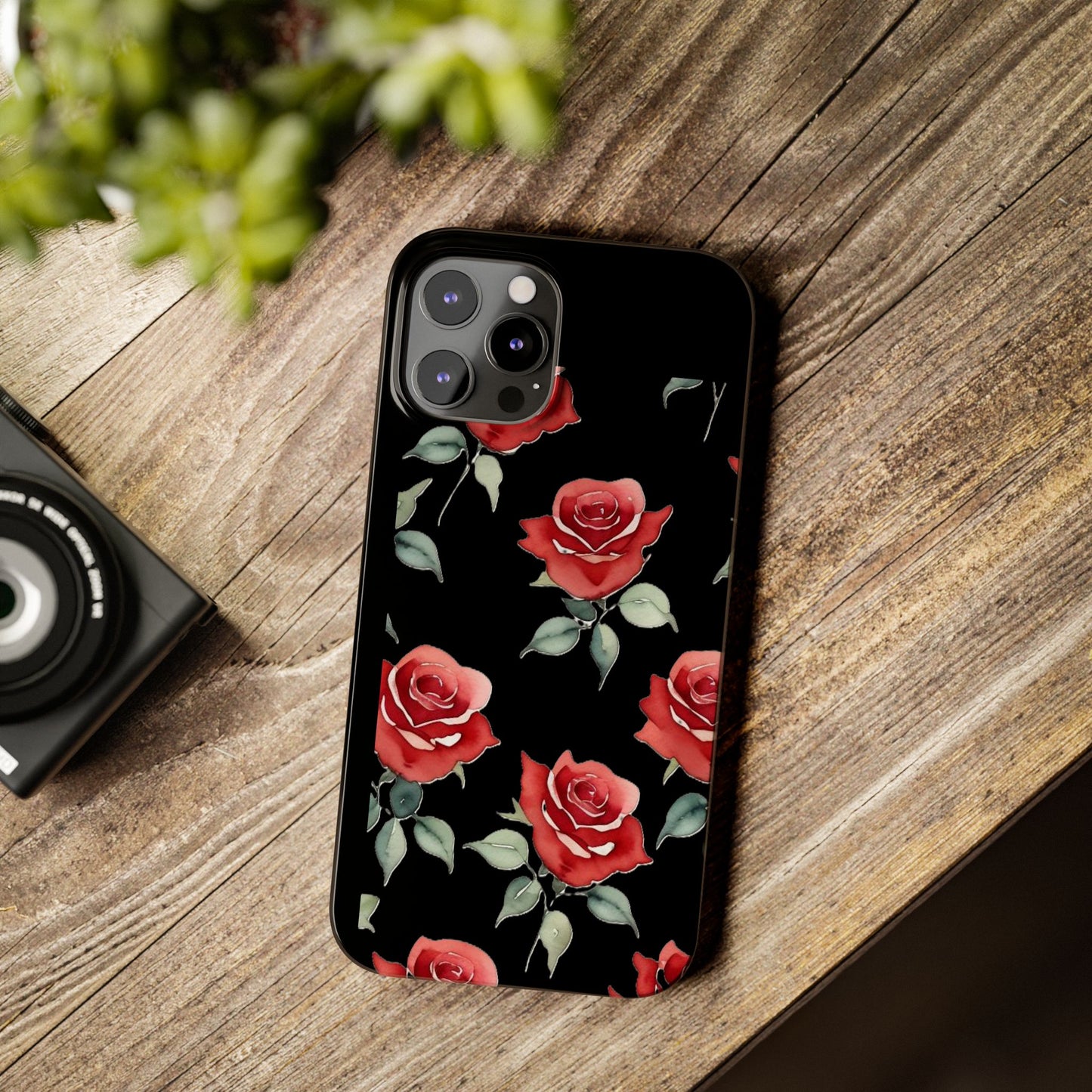 Slim Phone Cases - Roses (Black)