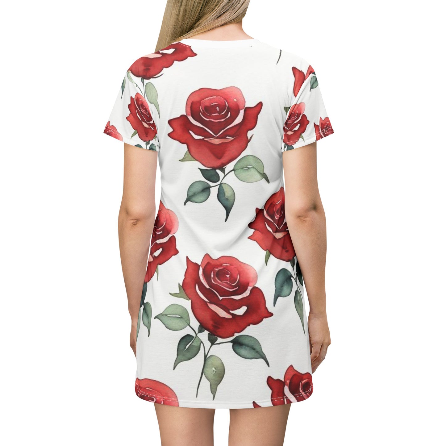 T-Shirt Dress - Roses - Nightgown (White)