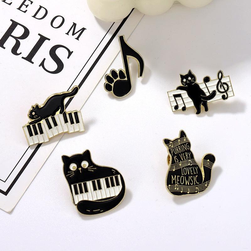 Cute Black Cat Piano Notes Brooch - Better Mode