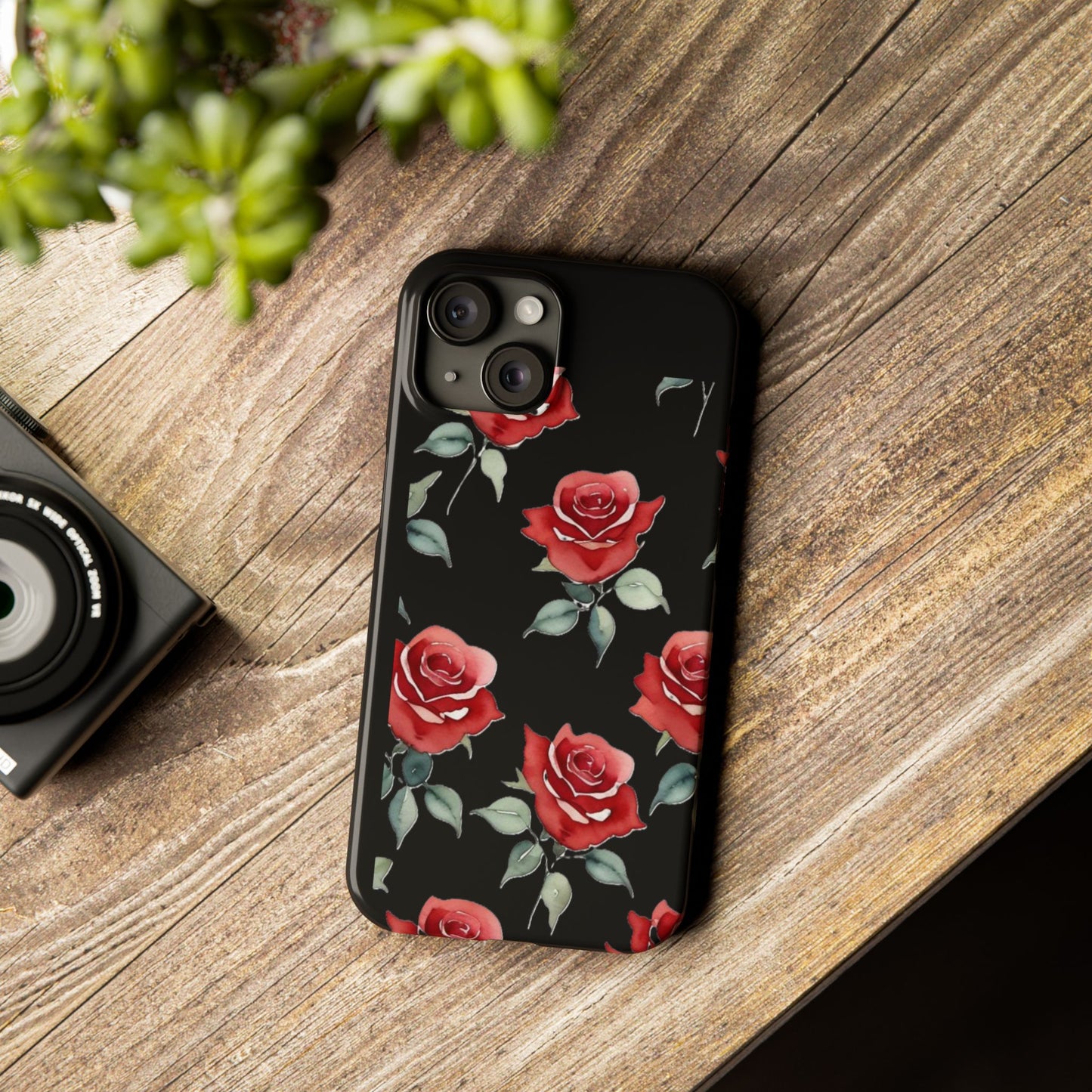 Slim Phone Cases - Roses (Black)