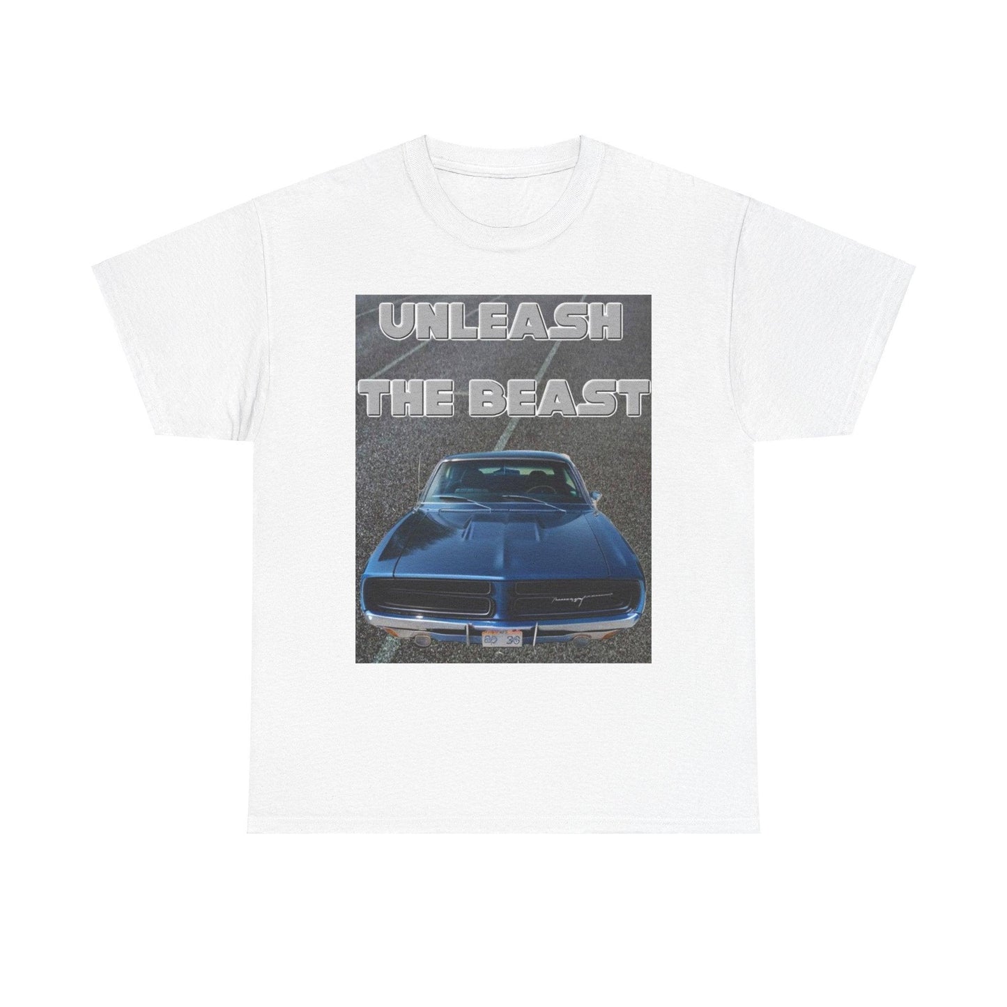 Unleash The Beast Classic Cars Blue Hood - Unisex Heavy Cotton T-Shirt