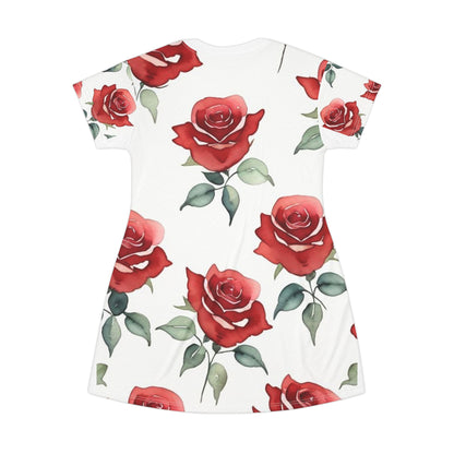 T-Shirt Dress - Roses - Nightgown (White)