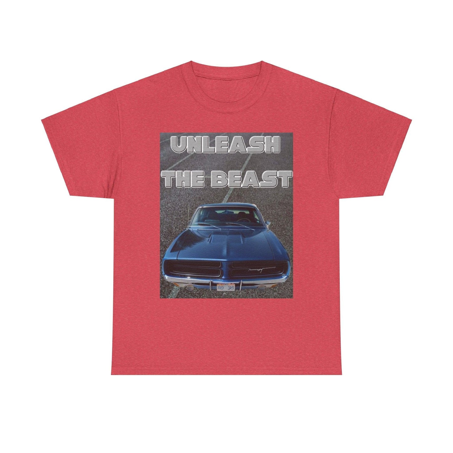 Unleash The Beast Classic Cars Blue Hood - Unisex Heavy Cotton T-Shirt