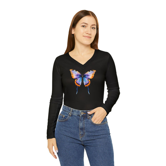 Butterfly Long Sleeve V-neck Shirt