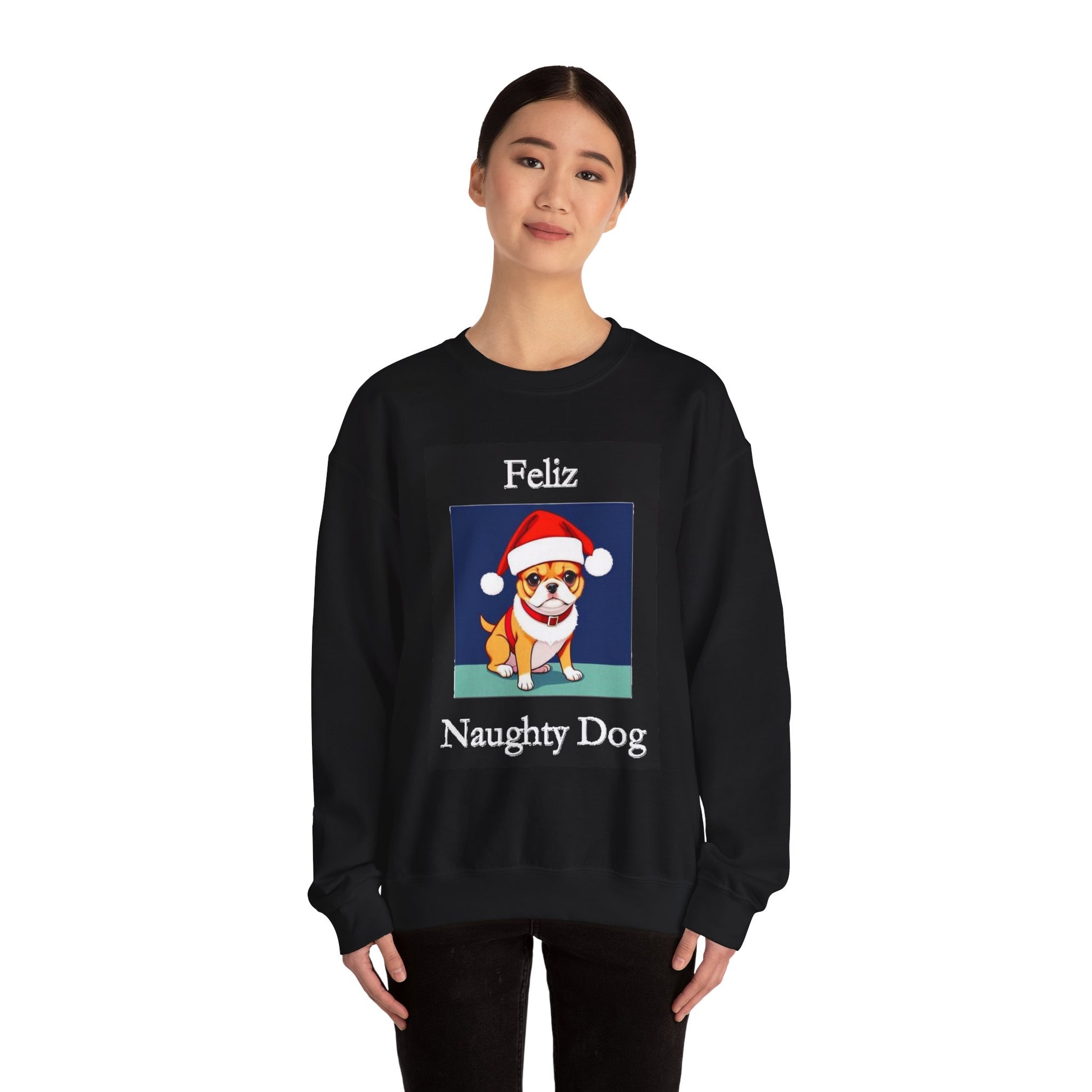 Christmas - Feliz Naughty Dog 1 (Black) - Unisex Heavy Blend™ Crewneck Sweatshirt - Better Mode