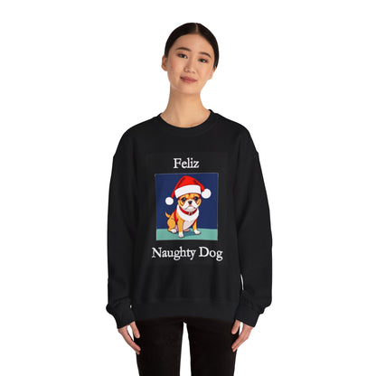 Christmas - Feliz Naughty Dog 1 (Black) - Unisex Heavy Blend™ Crewneck Sweatshirt - Better Mode