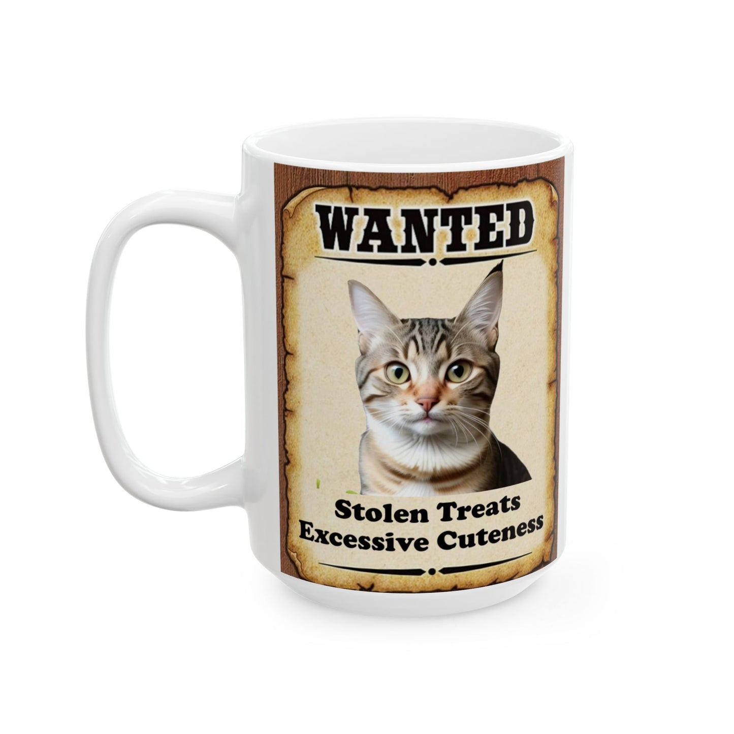 Wanted Poster Ceramic Mug - Gray Cat