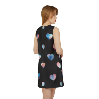 A-line Sleeveless Dress - Hearts (Black)