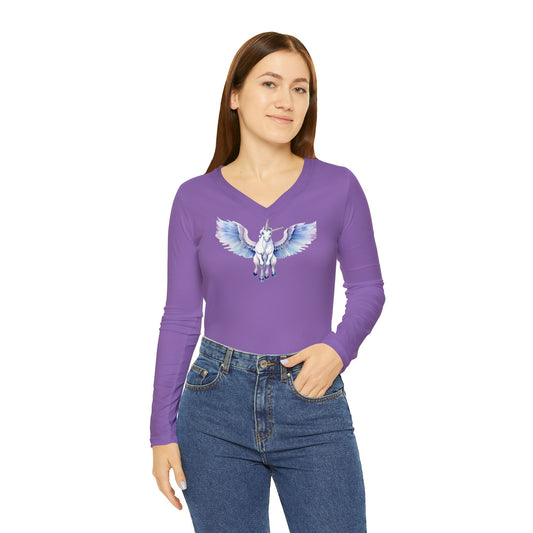 Women's Unicorn Long Sleeve V-neck Shirt