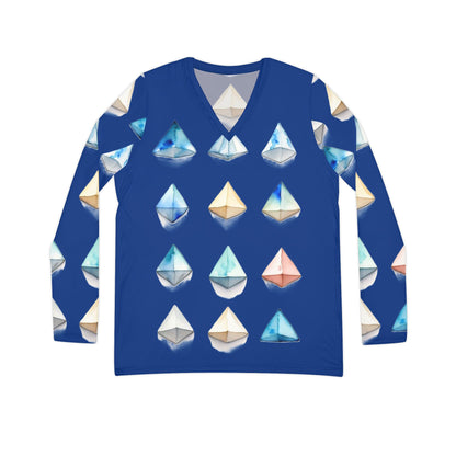 Triangle Pattern Women's Long Sleeve V-neck Shirt