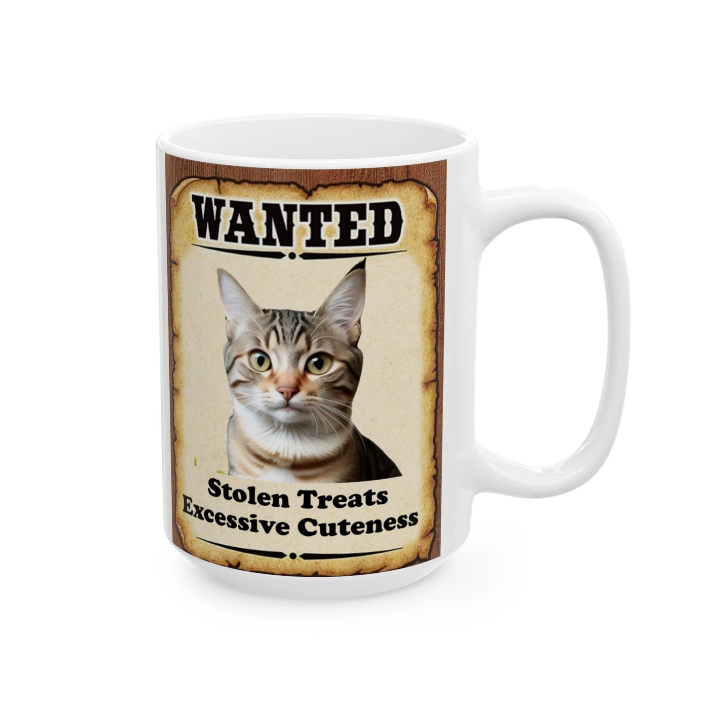 Wanted Poster Ceramic Mug - Gray Cat