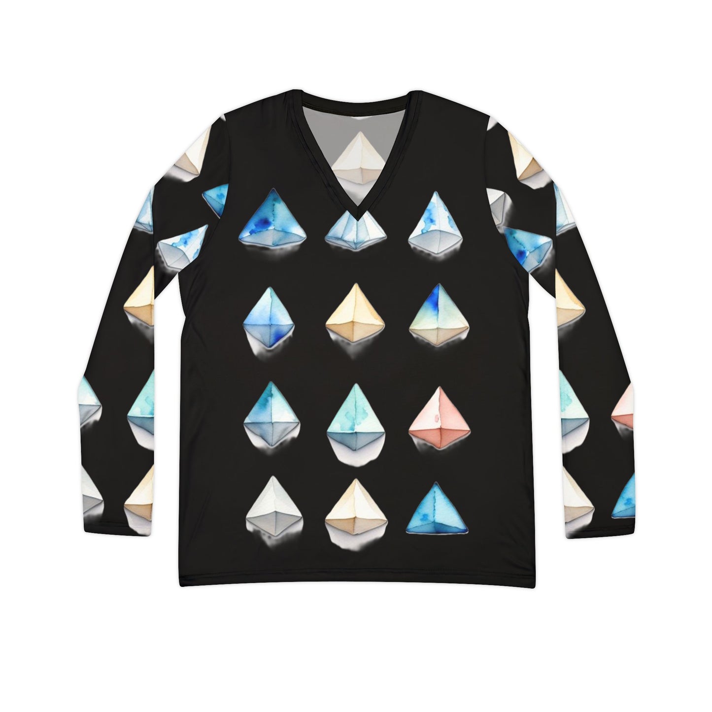 Triangle Pattern Women's Long Sleeve V-neck Shirt